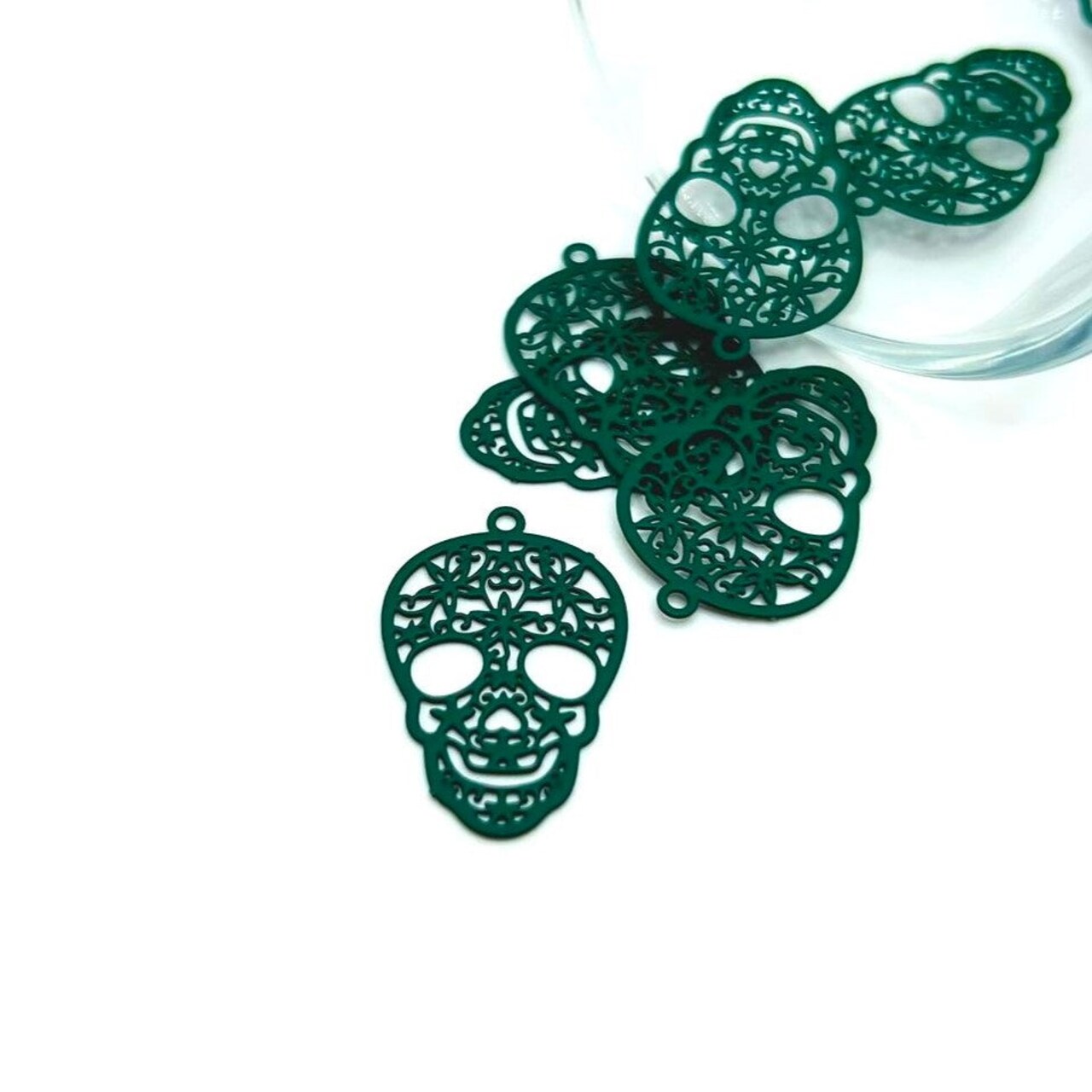 Dark Green Sugar Skull Day of the Dead Dia De Los Muertos Skeleton Charms, 23x15mm
